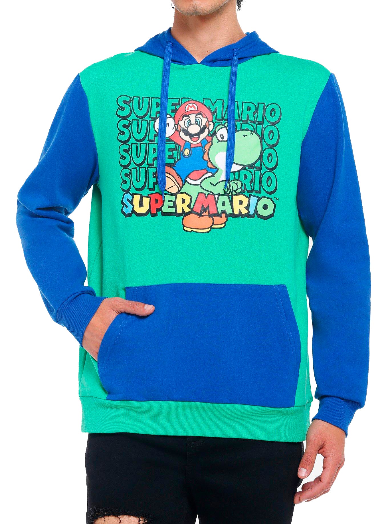 LICENSED SUPER MARIO HOODIE SWEATSHIRT GRN/ROYAL BLUE - 2NIN6294