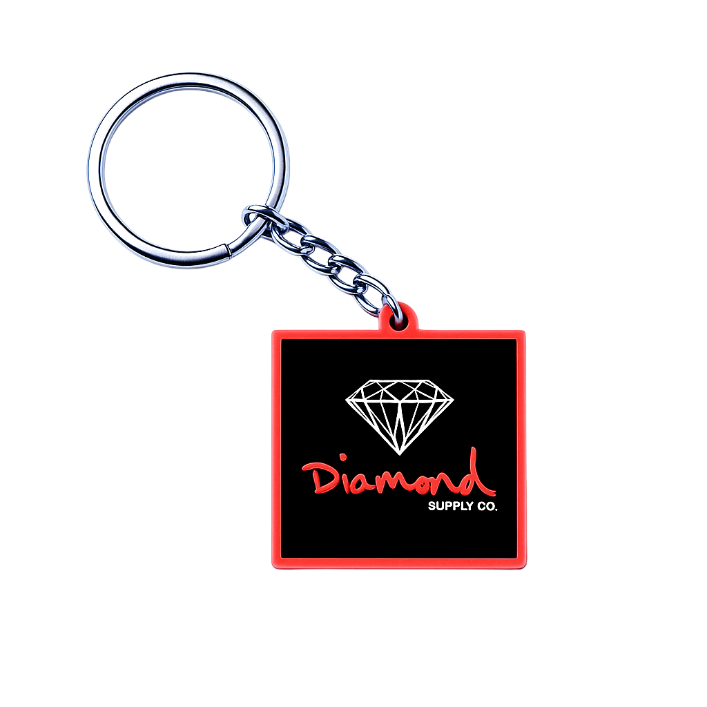 DIAMOND SUPPLY CO 3 PACK RUBBER KEYCHAIN RED - OG SCRIPT