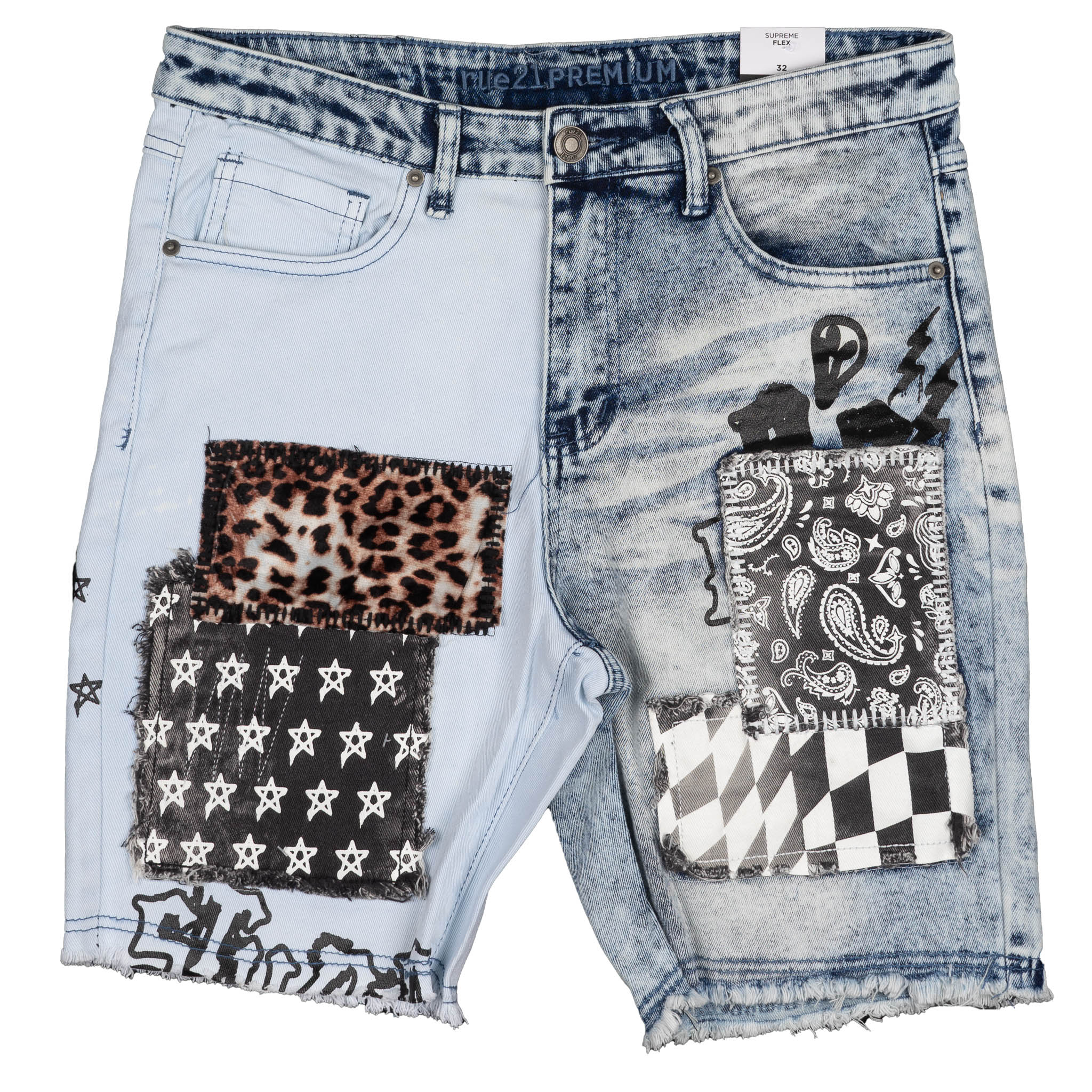 RUE21 DENIM PATCHWORK JEAN SHORTS BLUE 521652 - Main Image
