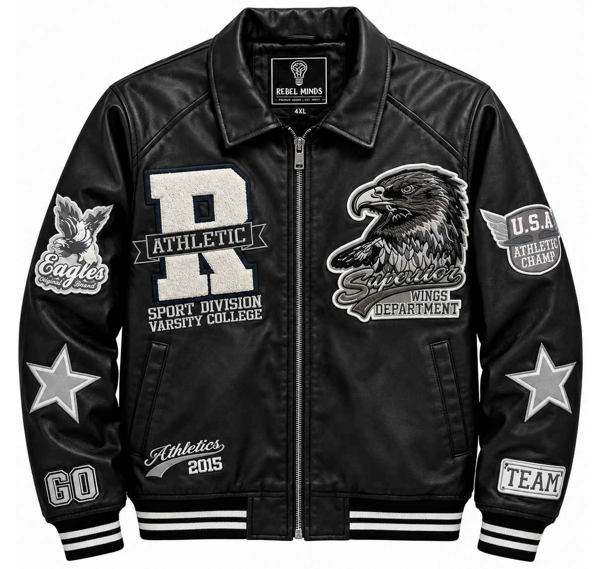 REBEL MINDS PLUS SIZE VARSITY JACKET BLACK - 142-524T
