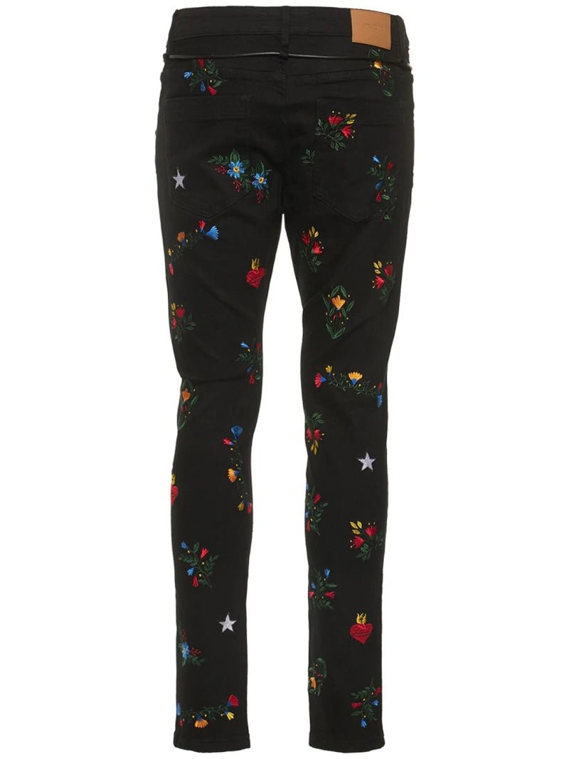 LIFTED ANCHOR DENIM JEANS FLOWER EMBROIDERED BLACK - LASP122-4