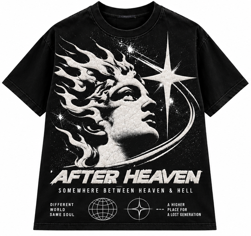 PREMIUM PUFF PRINT GRAPHIC T-SHIRT BLACK WASH - AFTER HEAVEN