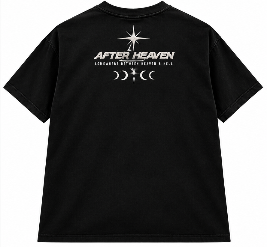 PREMIUM PUFF PRINT GRAPHIC T-SHIRT BLACK WASH - AFTER HEAVEN