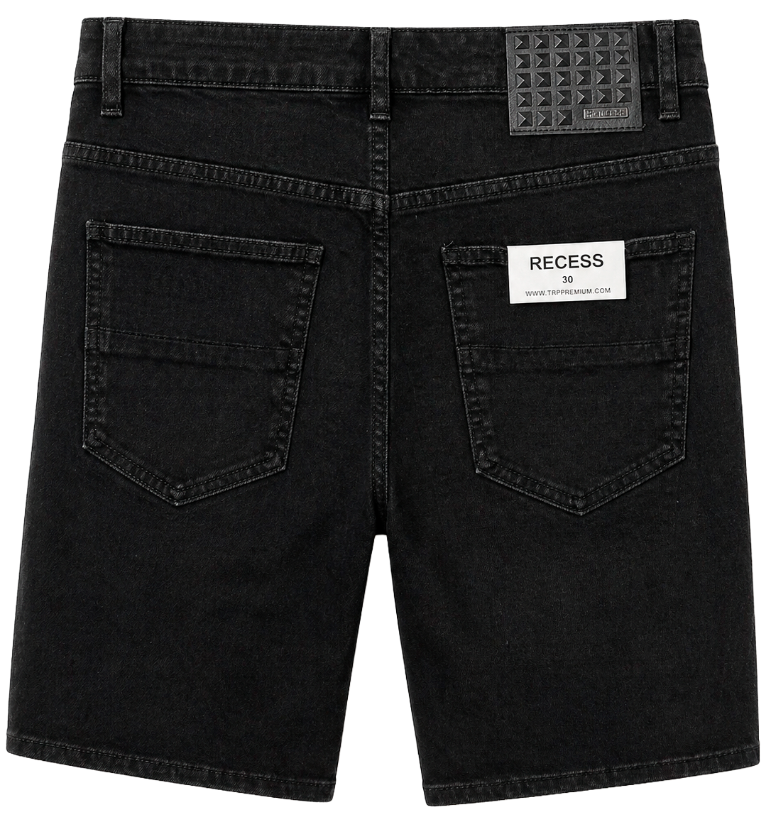 RECESS DISTRESSED TAPERED DENIM SHORTS BLACK - J-227-S