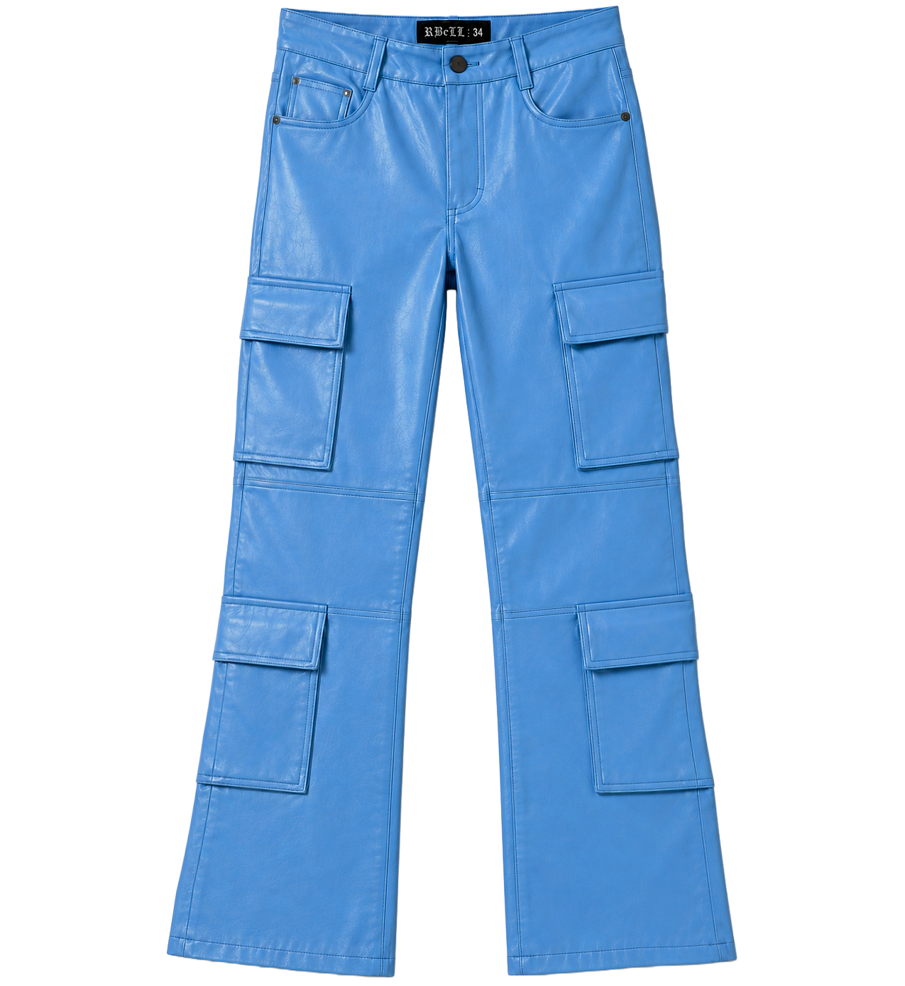 R3BEL STACKED FAUX LEATHER CARGO JEANS BLUE - 632-692