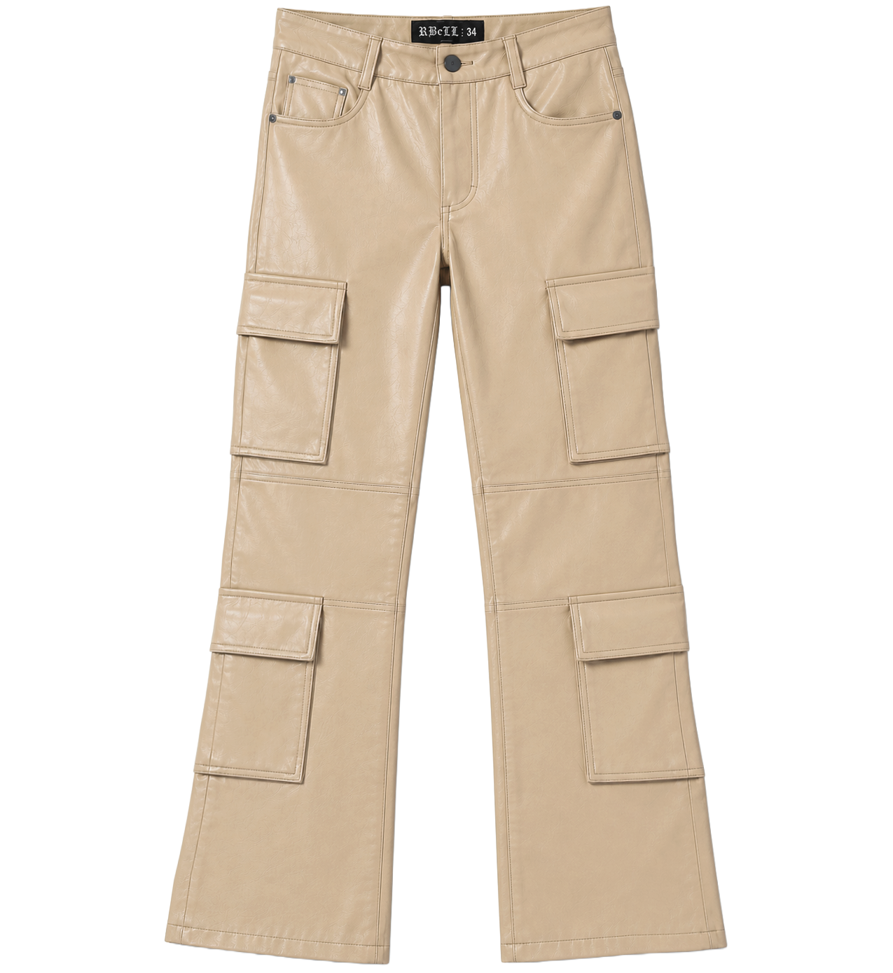 R3BEL STACKED FAUX LEATHER CARGO JEANS KHAKI - 632-692
