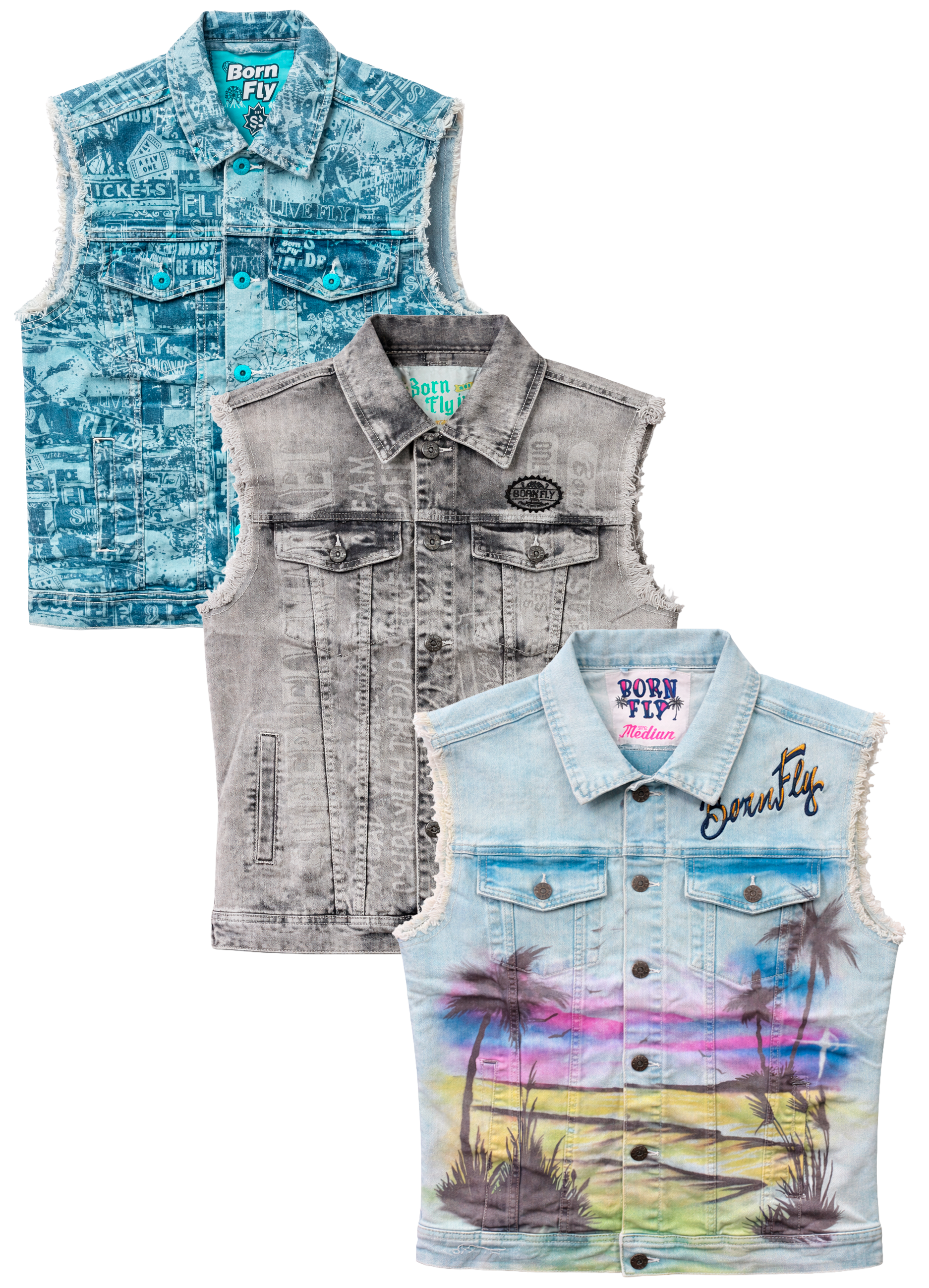 BORN FLY PREMIUM ASSORTED DENIM VESTS ASST - BFDVSTA