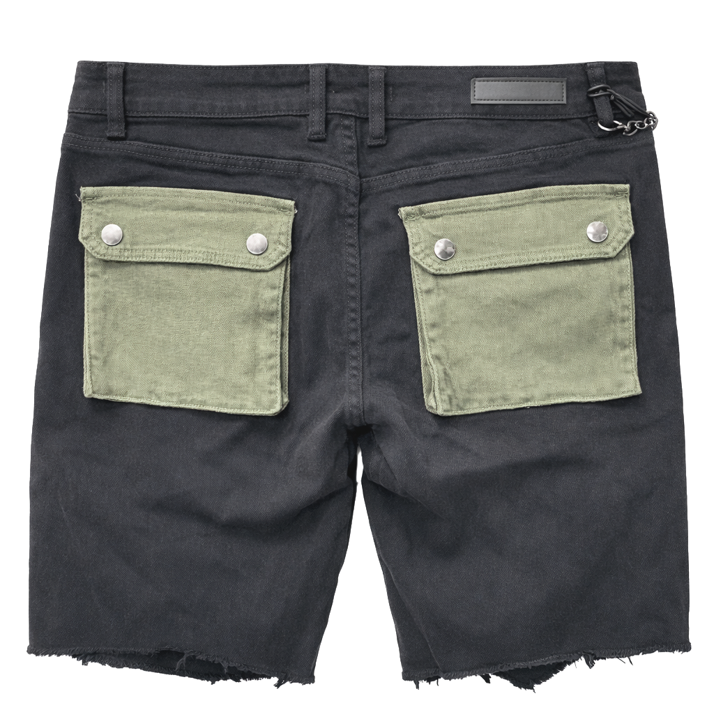 EMBELLISH DENIM CARGO SHORTS BLACK/OLIVE - EMBSUM121-122