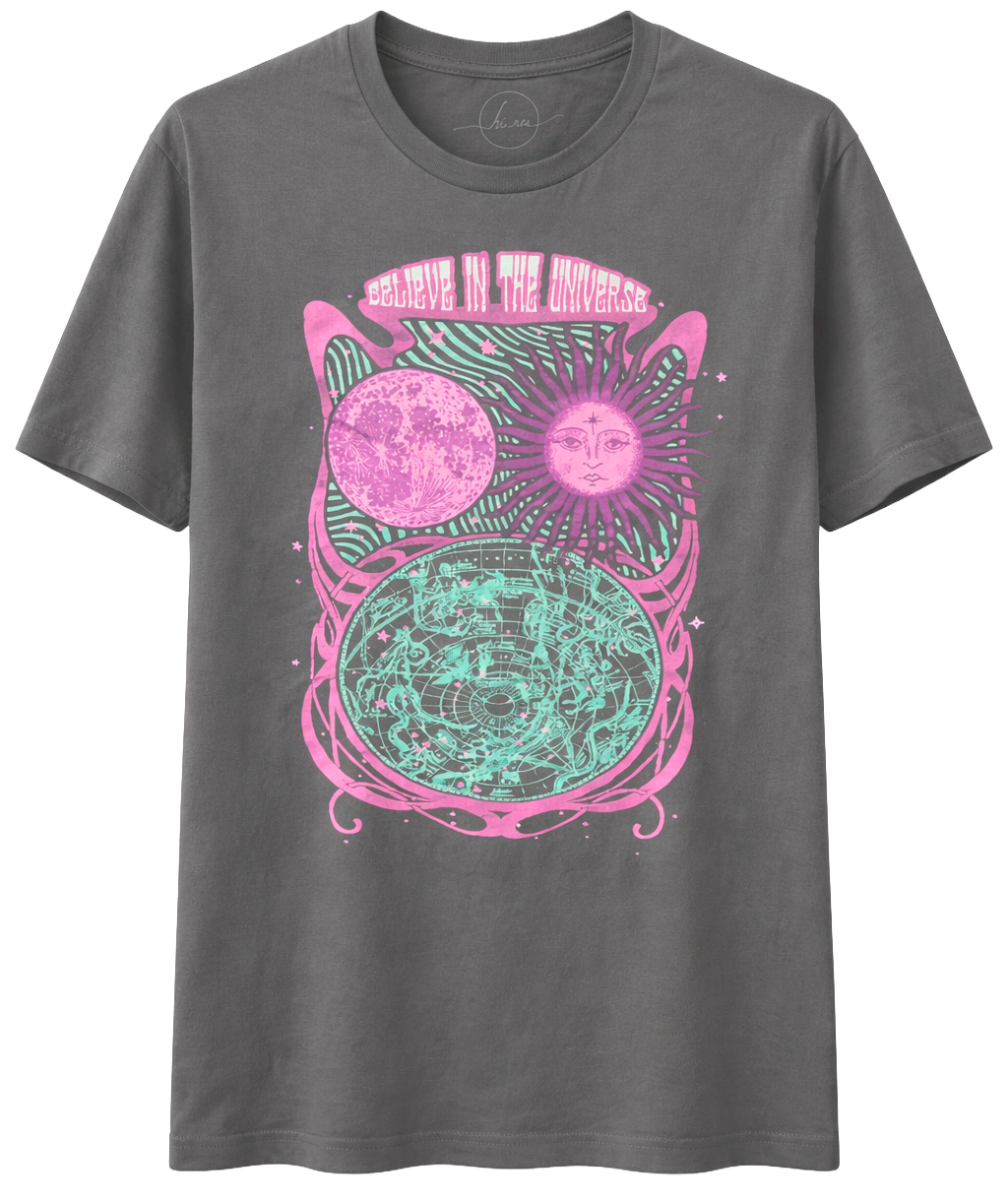 LICENSED GRAPHIC T-SHIRT CHARCOAL - BELIEVE IN THE UNIVERSE