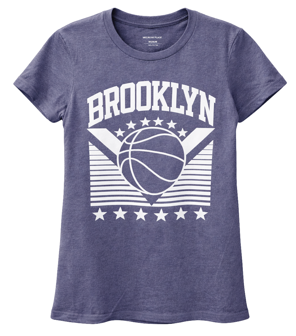 WOMENS MELROSE PLACE GRAPHIC T-SHIRT HTR NAVY - BROOKLYN B-BALL