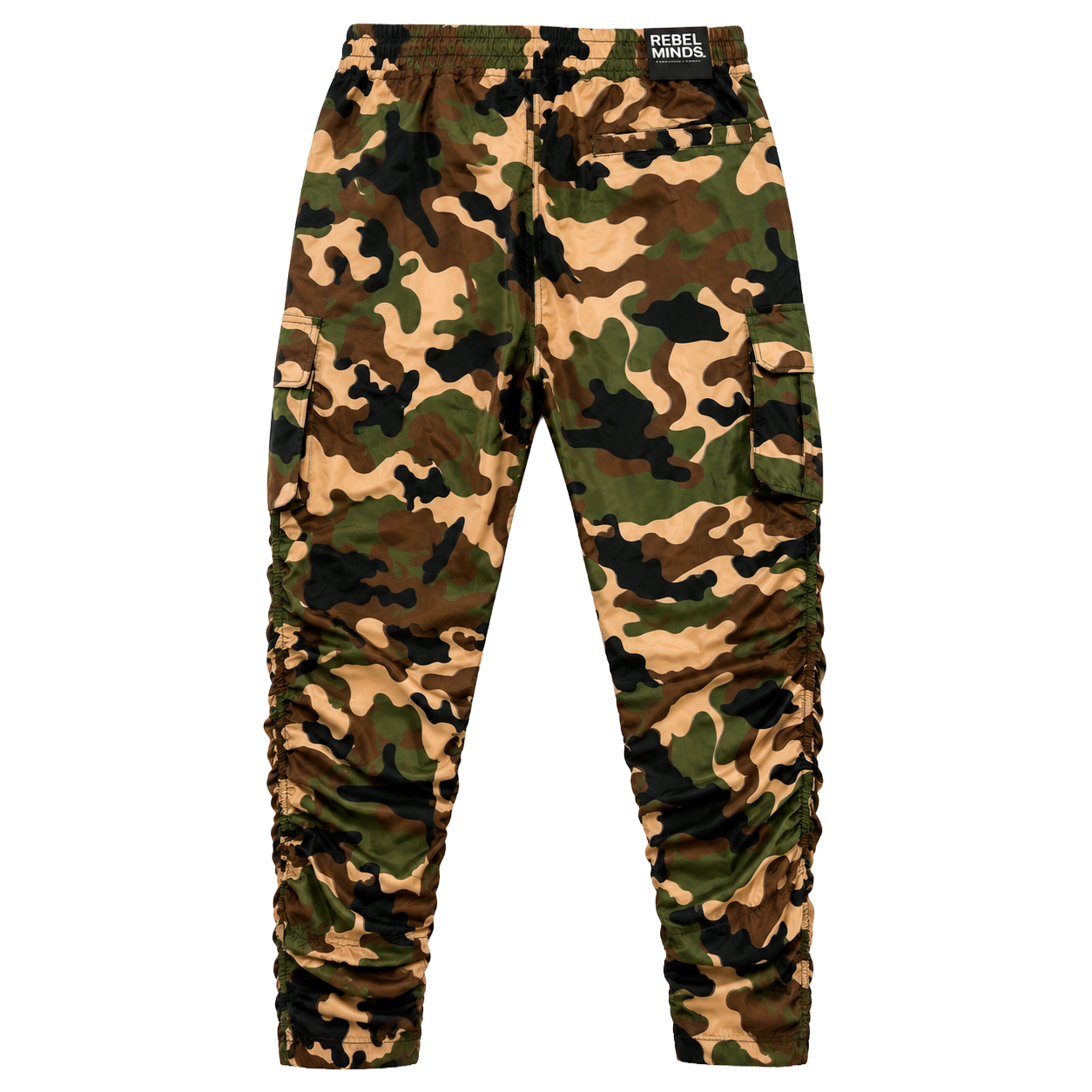 REBEL MINDS CAMO NYLON CARGO STACKED PANTS WOODLAND - 142-471
