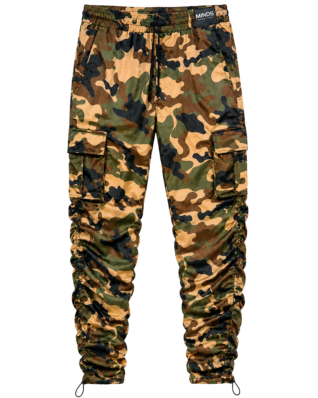 REBEL MINDS CAMO NYLON CARGO STACKED PANTS WOODLAND - 142-471