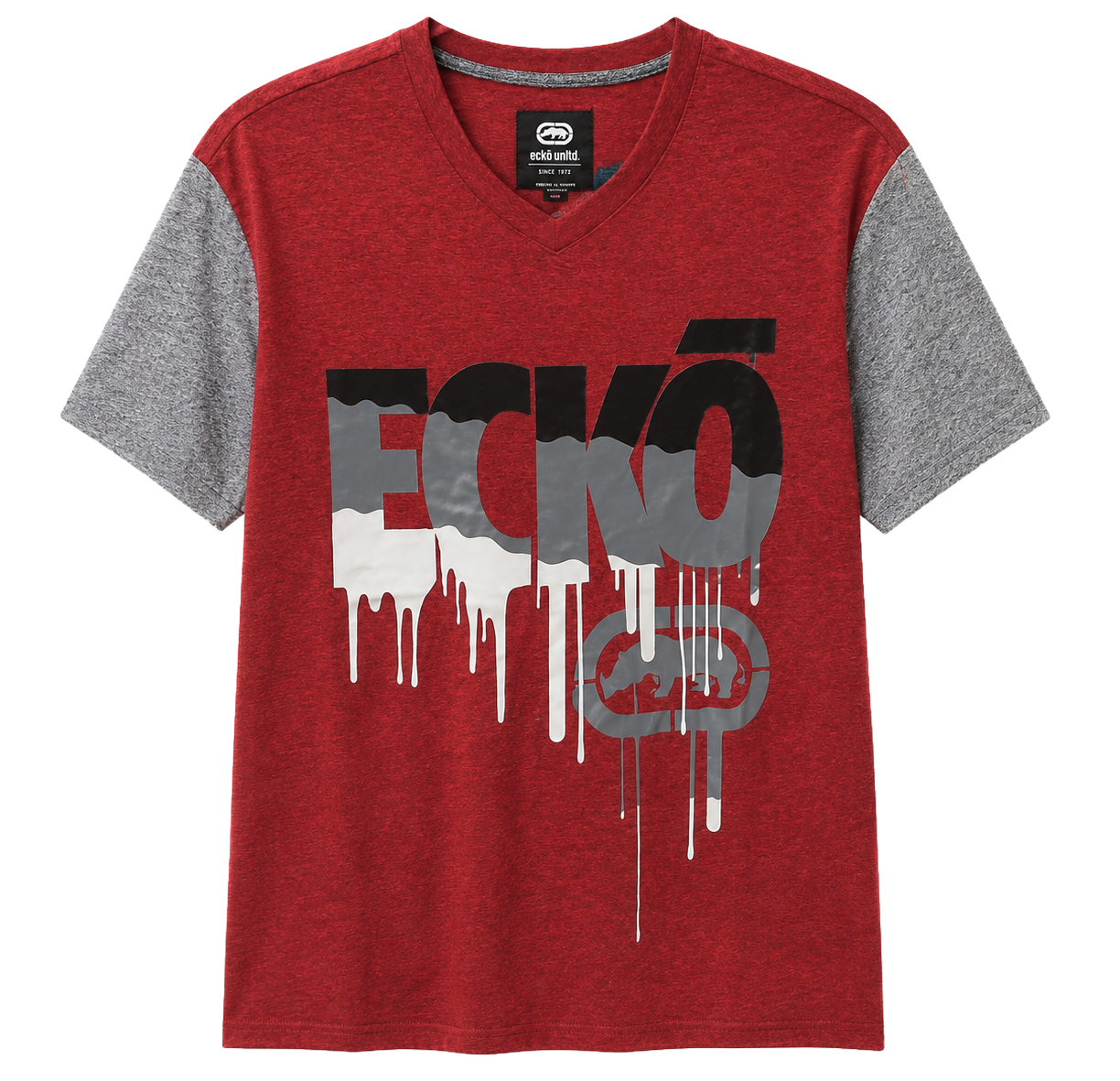 ECKO UNLTD S/S V-NECK T-SHIRT TRUE RED MARLED - EO12K969