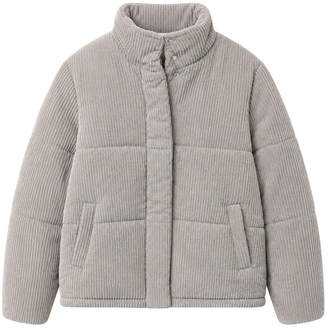 WOMENS CORDUROY PUFF JACKET GREY - AB251899