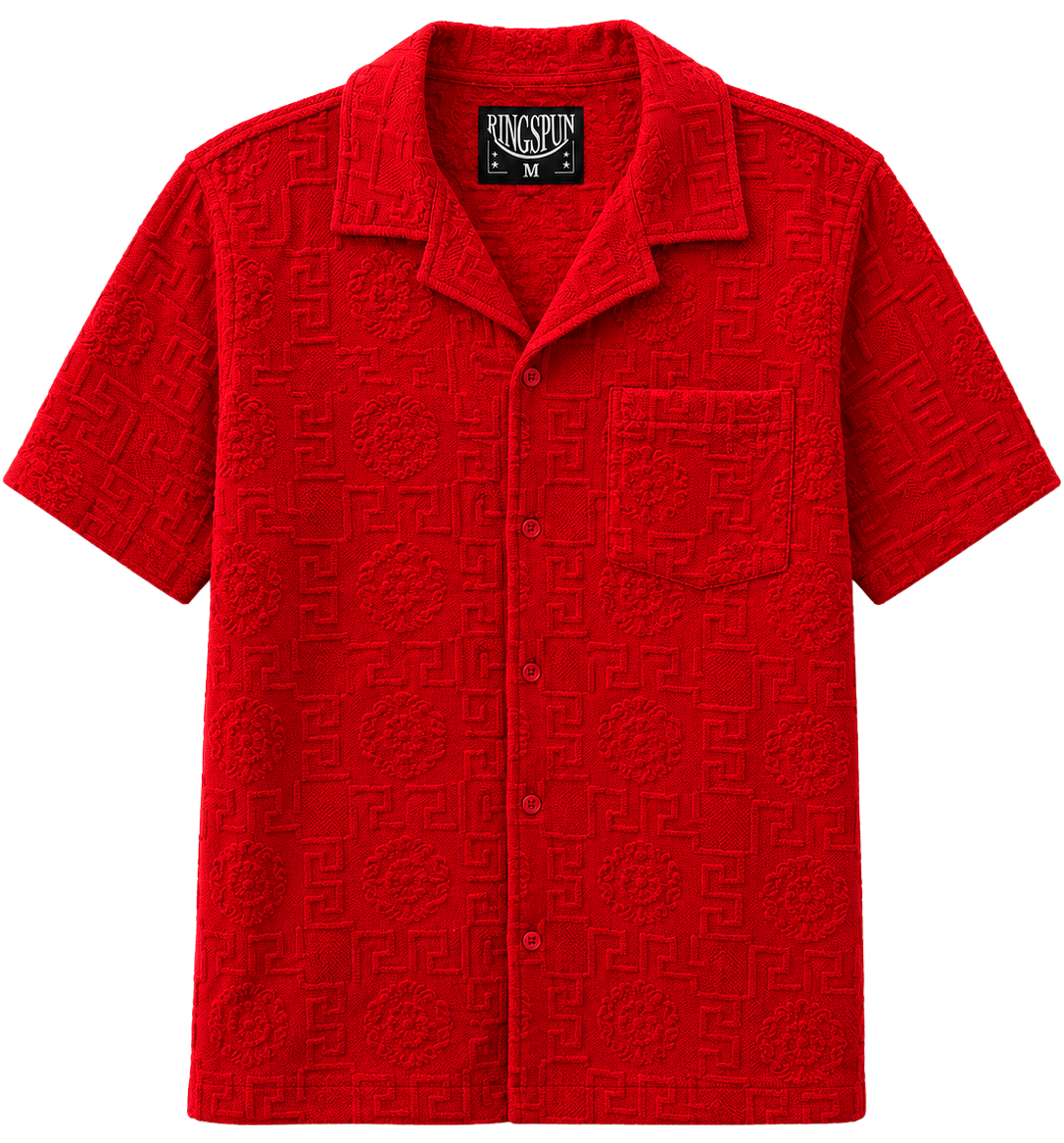 RINGSPUN S/S EMBOSSED B/D SHIRT RED - 351-783