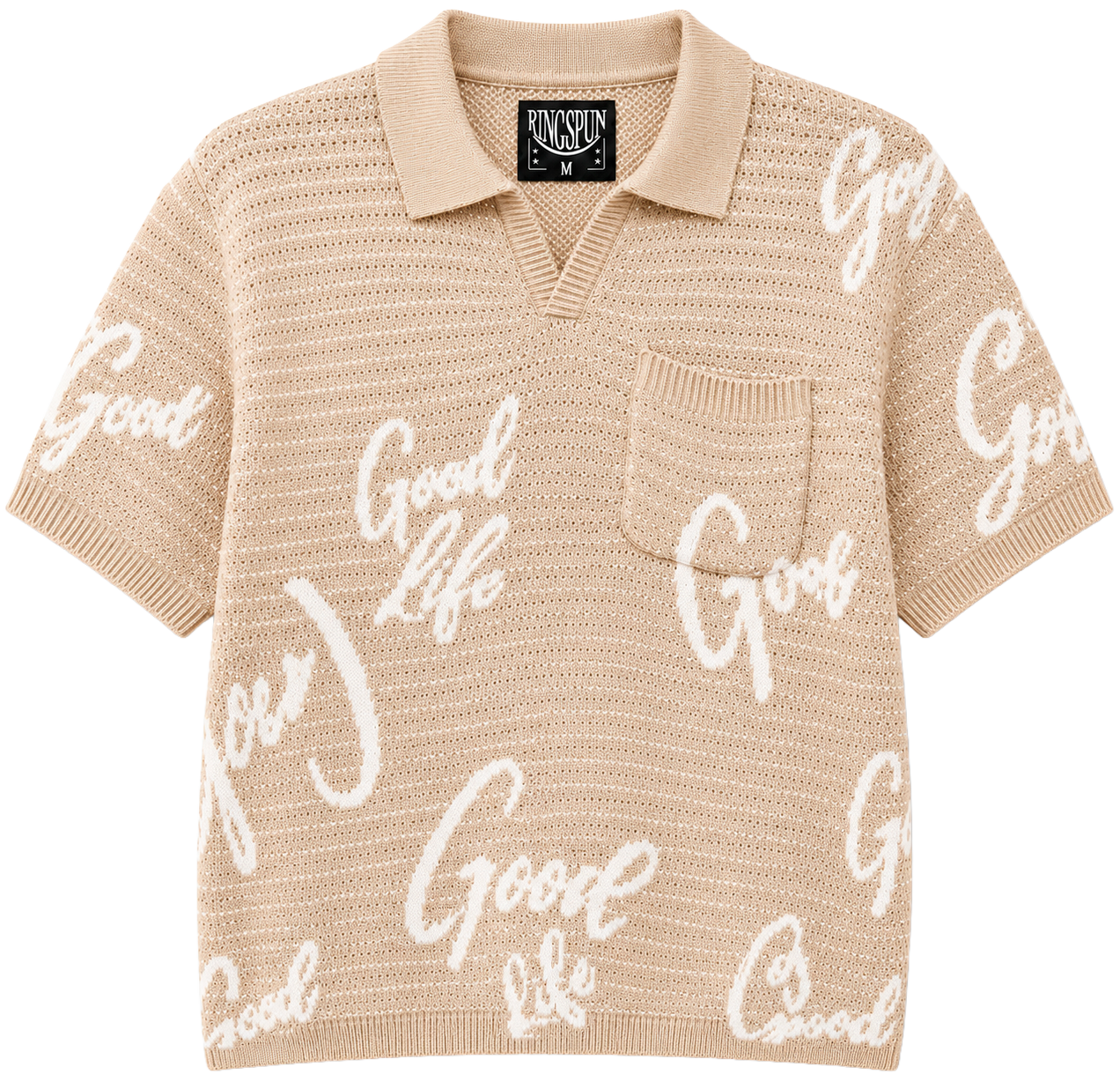 RINGSPUN S/S KNIT POLO SHIRT BEIGE - 351-124