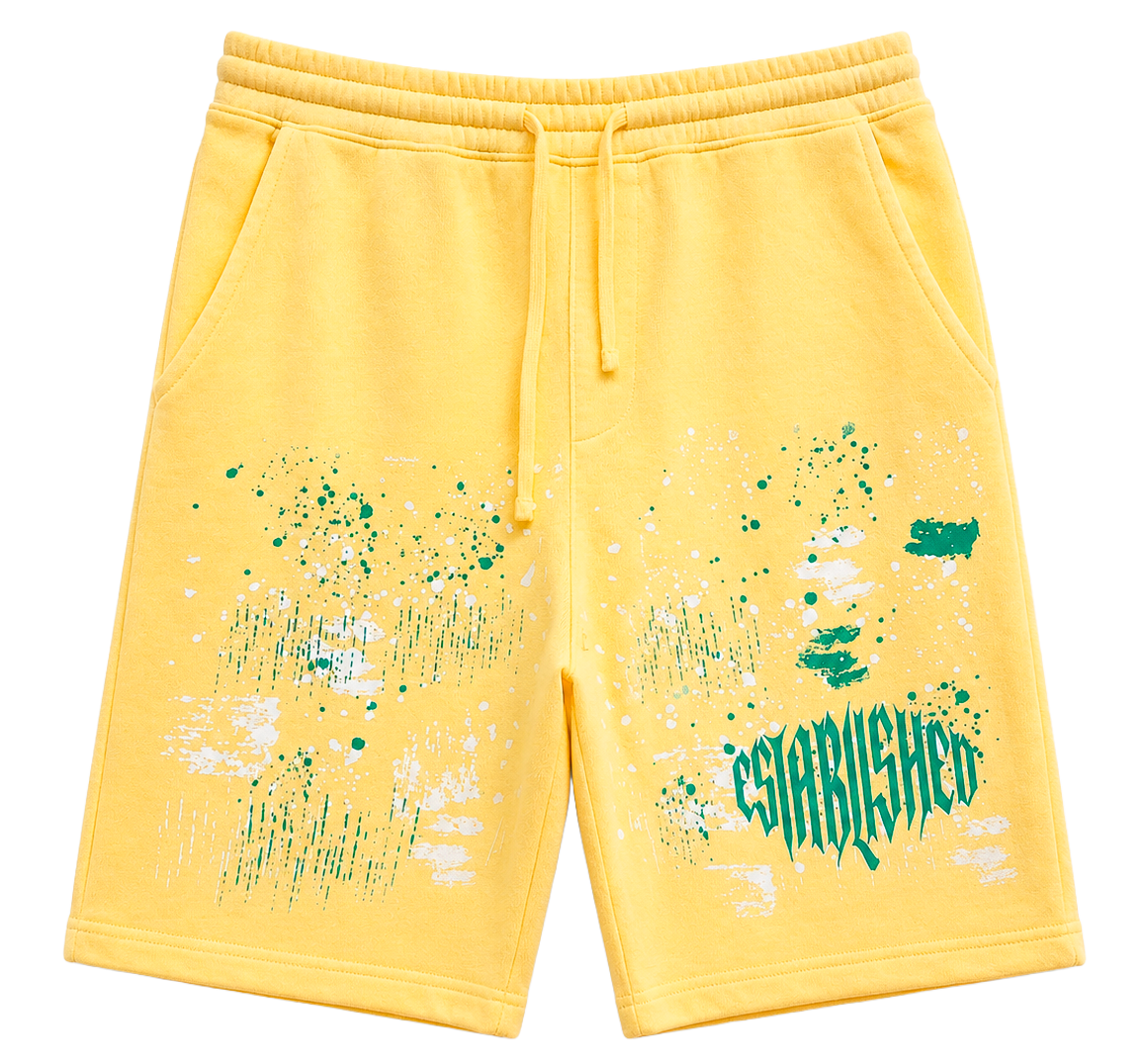WELL ESTABLISHED GRAPHIC SWEAT SHORTS YELLOW - SPLATTER