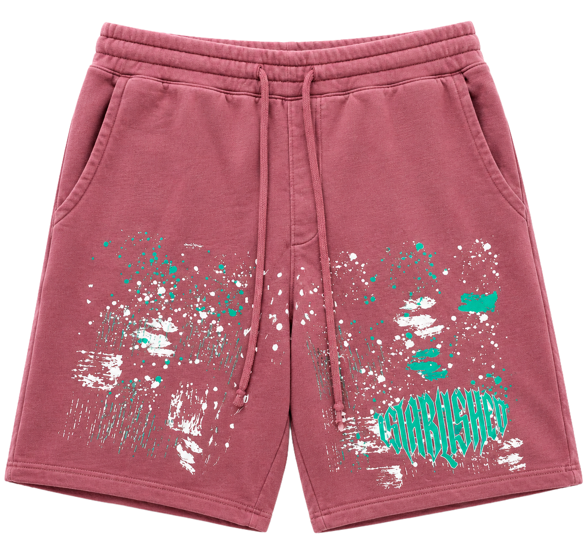 WELL ESTABLISHED GRAPHIC SWEAT SHORTS MAROON - SPLATTER