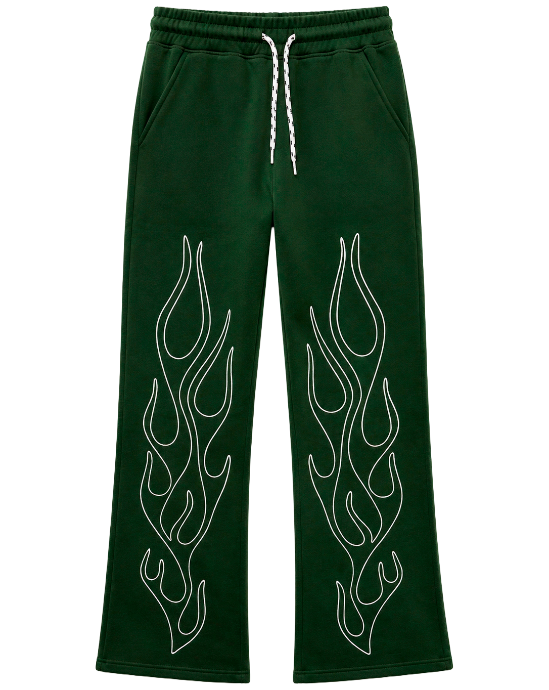 BEZALEL STACKED FLAIR SWEATPANTS FOREST GREEN - FLAMES
