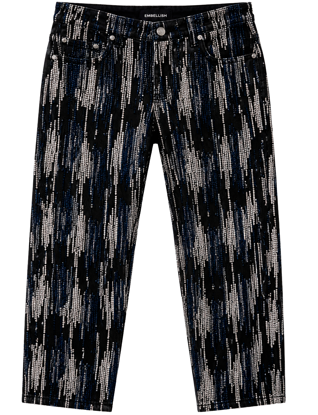 EMBELLISH BORO FABRIC PANTS BLACK - EMBHOL124-014