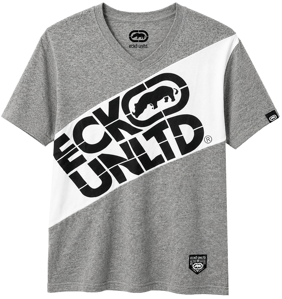 ECKO UNLTD S/S V-NECK T-SHIRT WHITE/GREY MARLED - EO12K1049