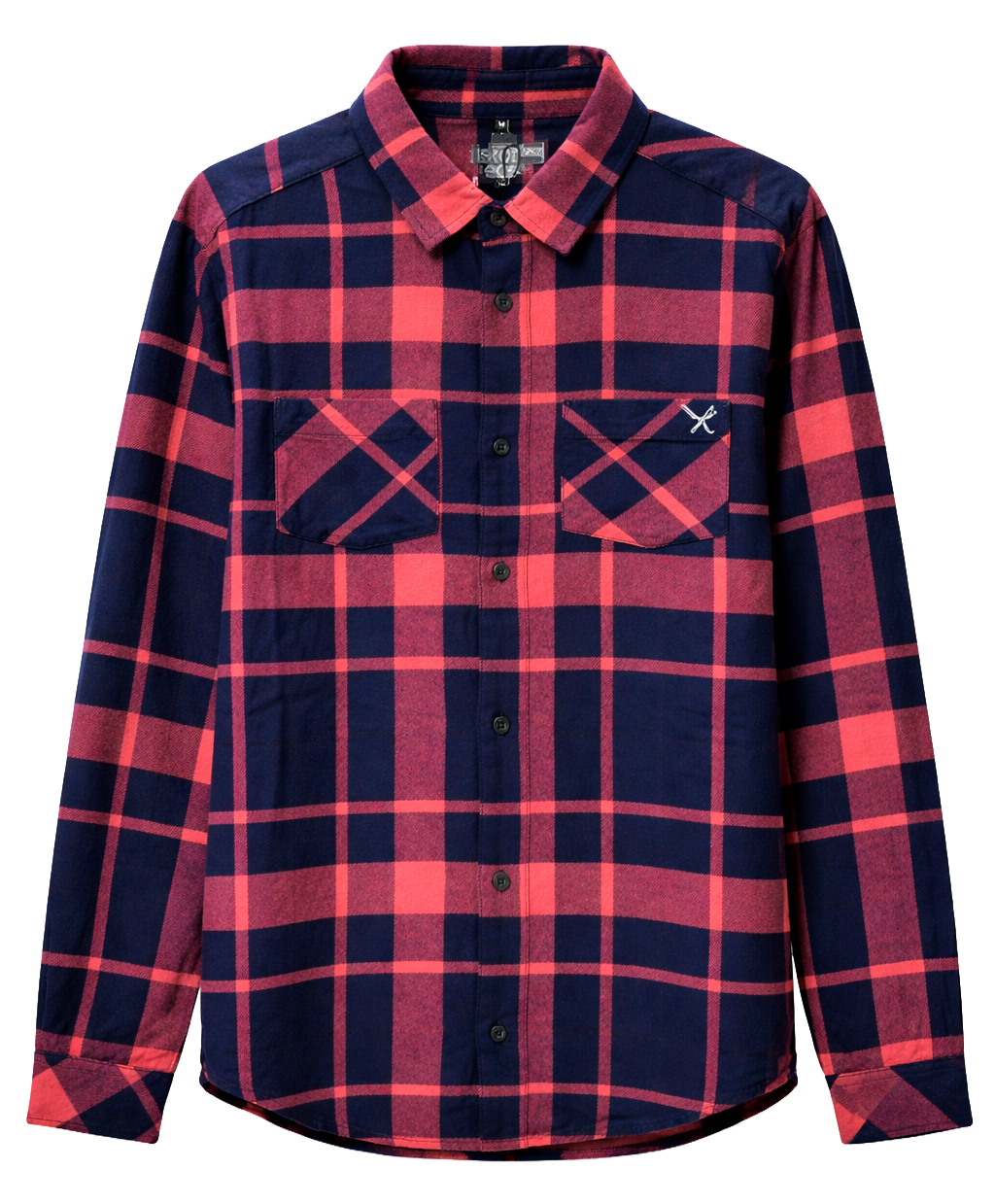 DISTORTED PEOPLE L/S FLANNEL SHIRT NAVY/SPICED CORAL/WHT - 3661