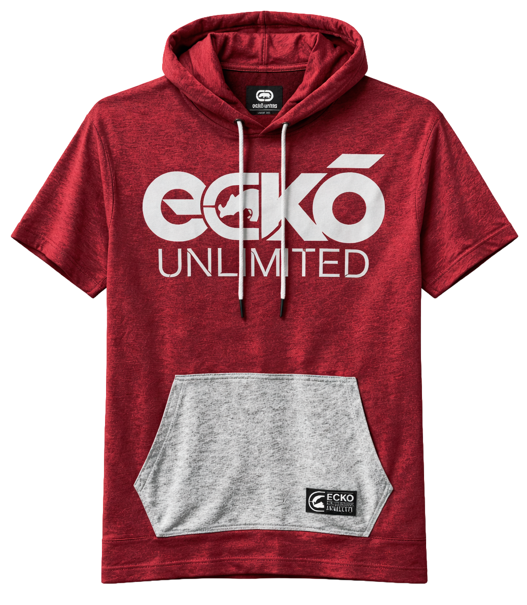 ECKO UNLTD S/S HOODIE T-SHIRT RED MARLED - EO14K1560