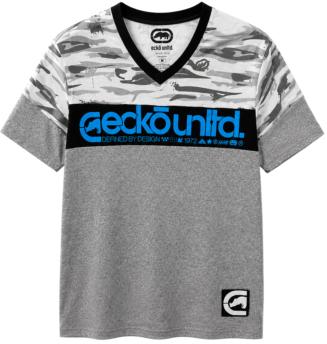 ECKO UNLTD S/S V-NECK T-SHIRT GREY MARLED - EO31K806