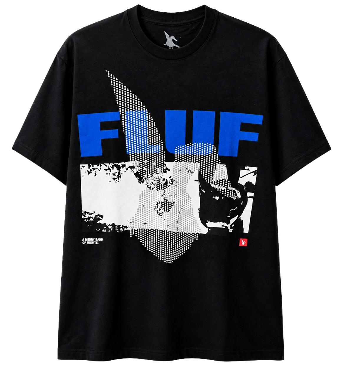 FLUF WORLD MENS T-SHIRT BLACK/BLUE - GRAPHIC LOGO