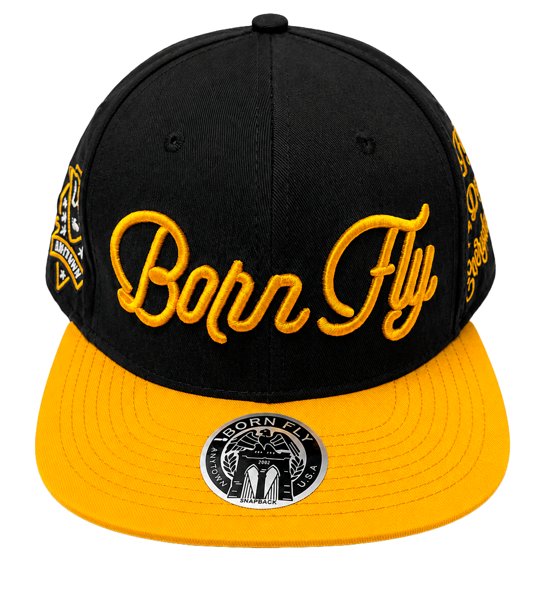 BORN FLY EMBROIDERED SNAPBACK HAT BLACK - 1707X2301