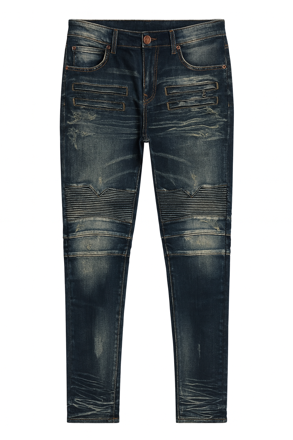 STONERS VINTAGE JEANS DISTRESSED MOTO DENIM PANTS INDIGO - RACER