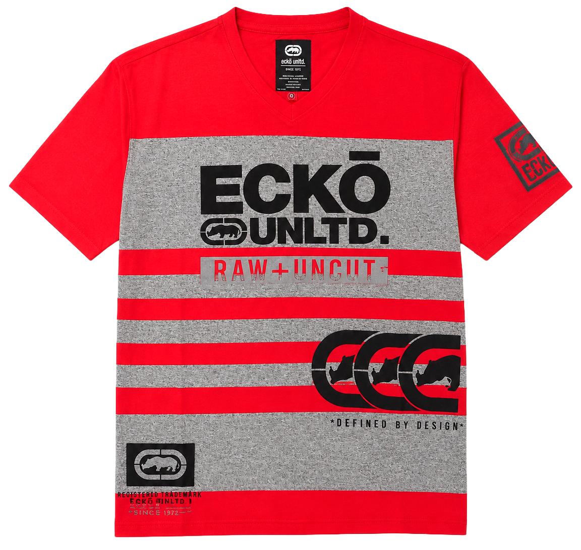 ECKO UNLTD S/S V-NECK T-SHIRT TRUE RED/GREY MARLED - EO14K1351