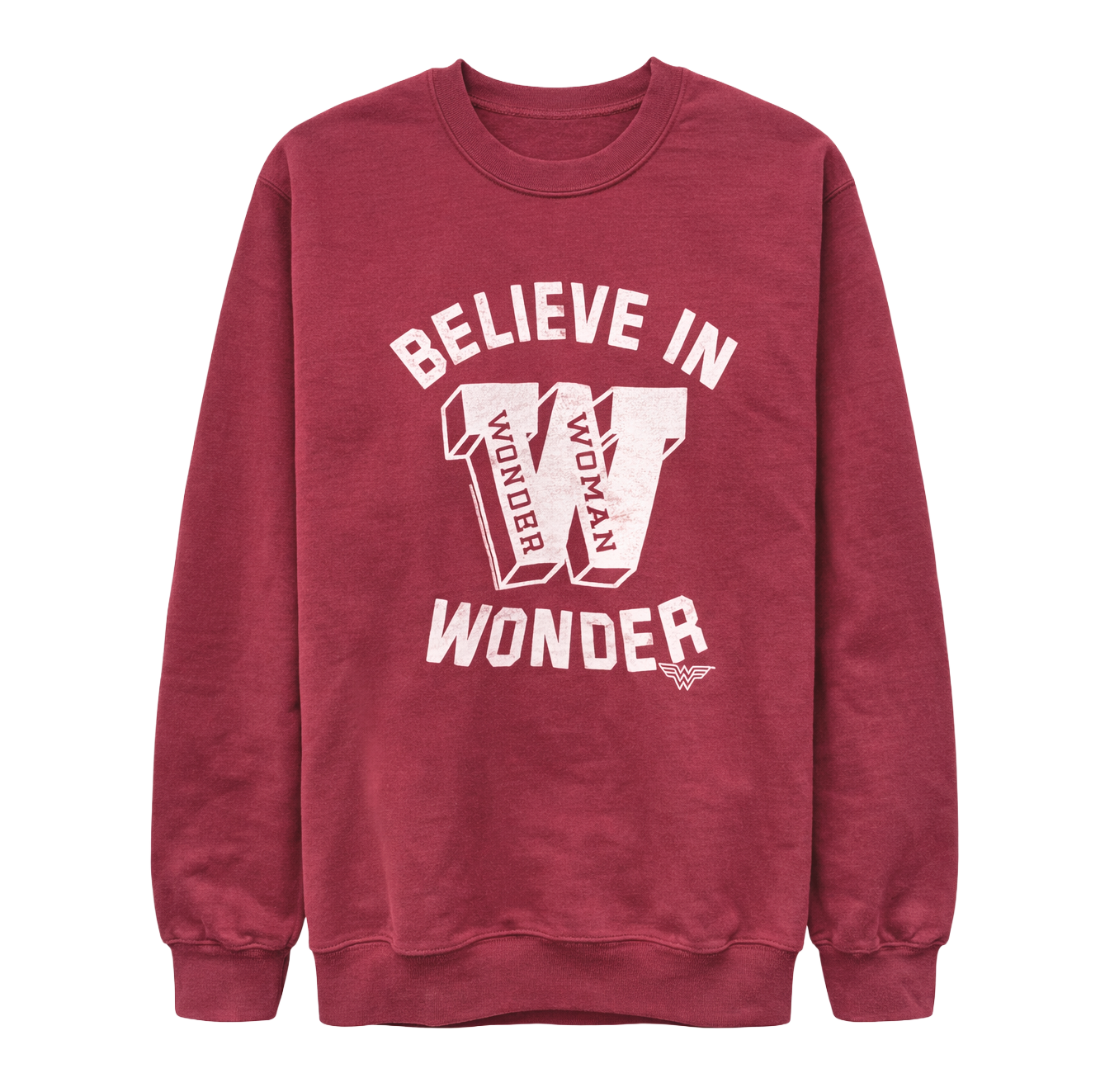 LICENSED WONDER WOMAN CREWNECK SWEATSHIRT BURGUNDY - BLVWM / OP3179