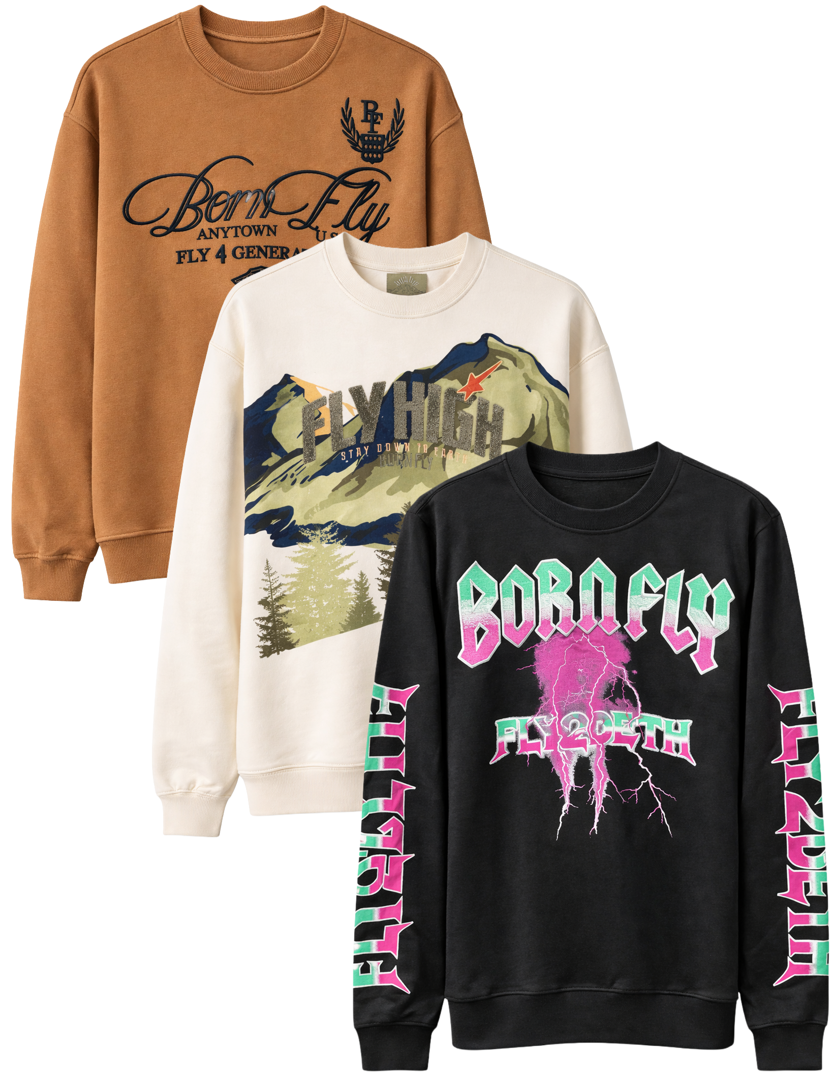 BORN FLY PREMIUM ASSORTED CREWNECKS ASST - BFCNA