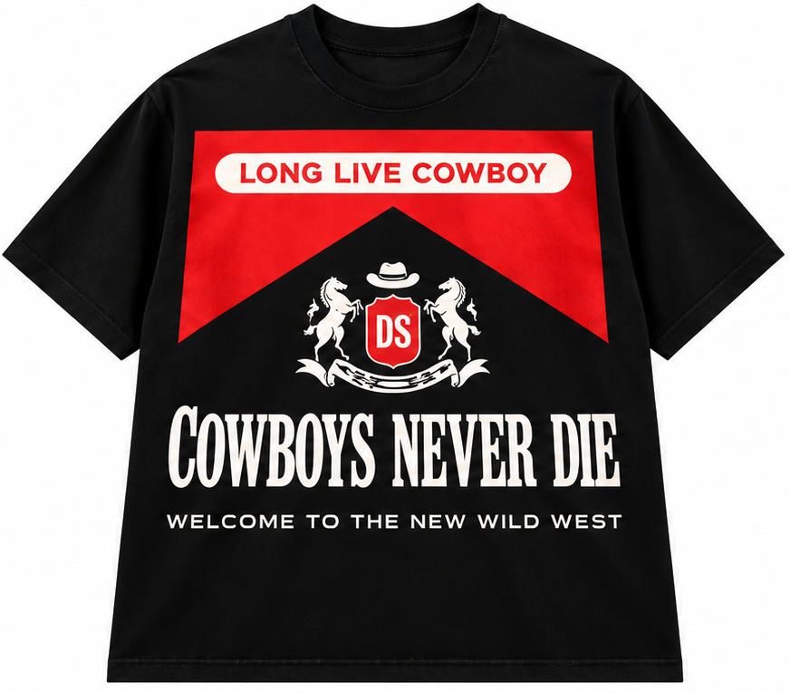 PREMIUM PUFF PRINT GRAPHIC T-SHIRT BLACK WASH - COWBOY NEVER DIE
