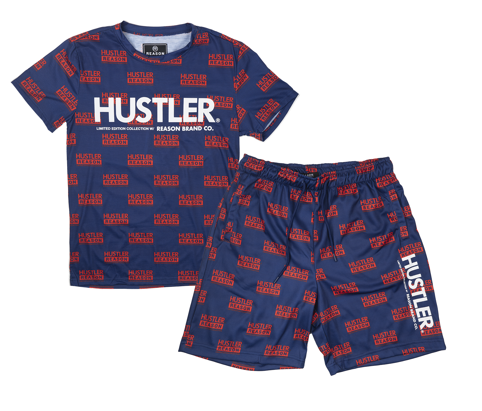 REASON HUSTLER T-SHIRT & SHORTS SET NAVY - HS22-33