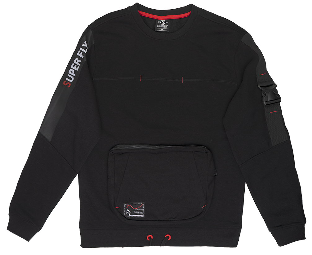 SWITCH BUCKLE & POCKET CREWNECK BLACK - SF9222