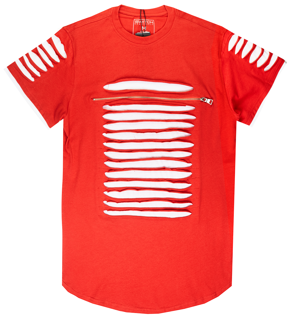 SWITCH RIPPED SCALLOP T-SHIRT RED/WHITE - SS7042