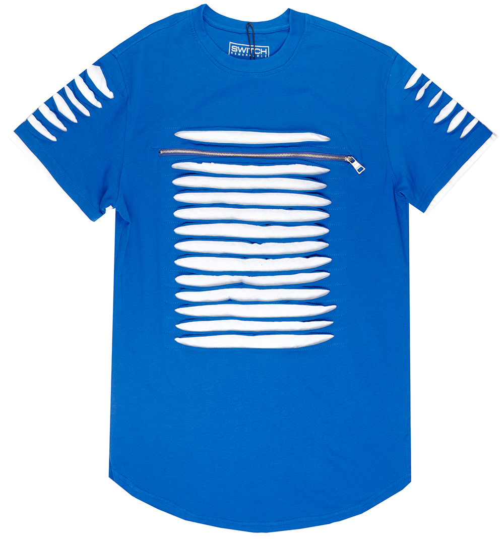 SWITCH RIPPED SCALLOP T-SHIRT ROYAL/WHITE - SS7042