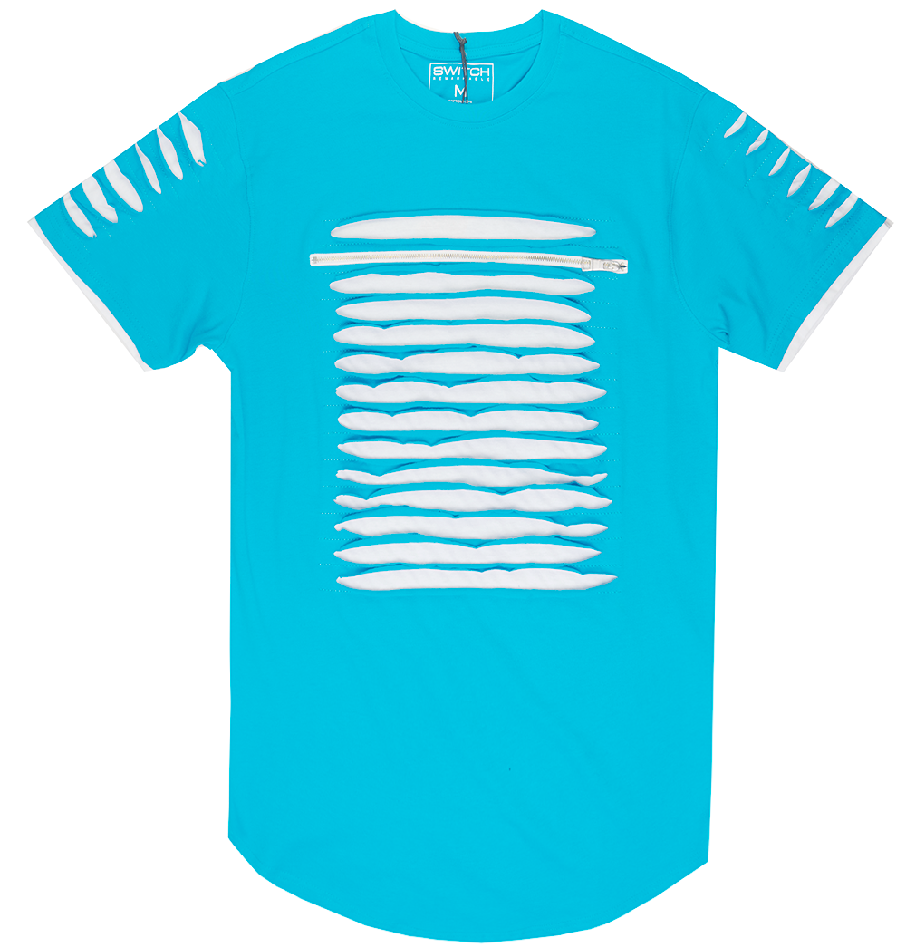 SWITCH RIPPED SCALLOP T-SHIRT TURQUOISE/WHITE - SS7042