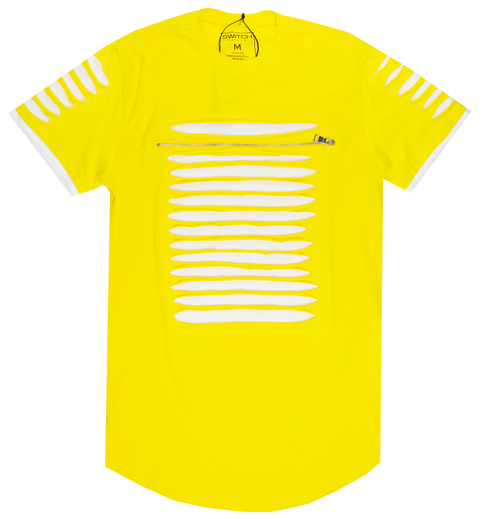 SWITCH RIPPED SCALLOP T-SHIRT YELLOW/WHITE - SS7042