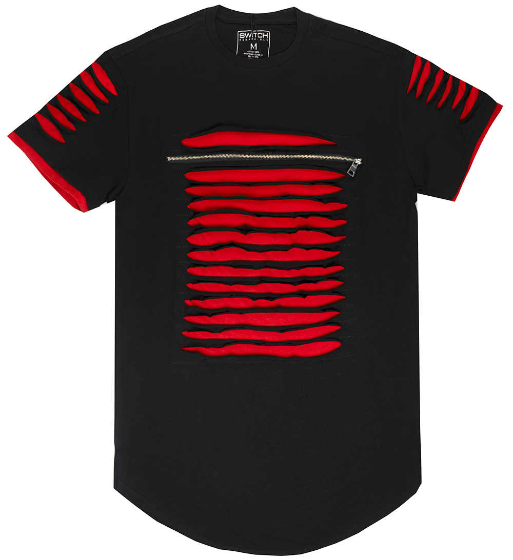 SWITCH RIPPED SCALLOP T-SHIRT BLACK/RED - SS7042