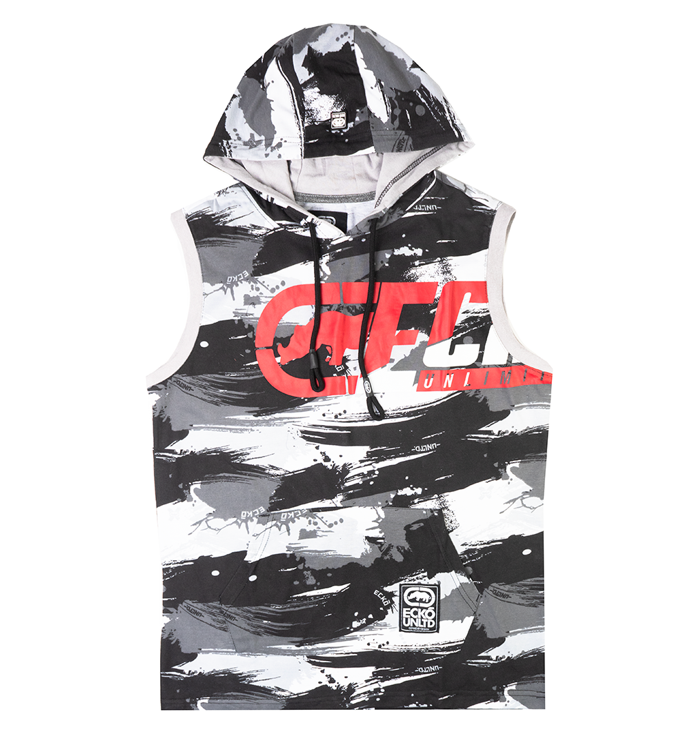 ECKO UNLTD SLEEVLESS HOODIE SHIRT GREY BROADSTROKE CAMO - EO12K886