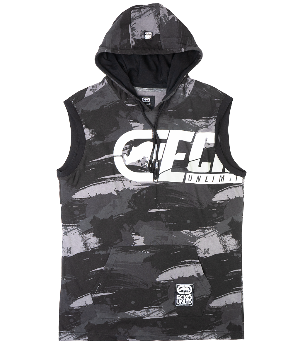 ECKO UNLTD SLEEVLESS HOODIE SHIRT NIGHT BROADSTROKE CAMO - EO12K886