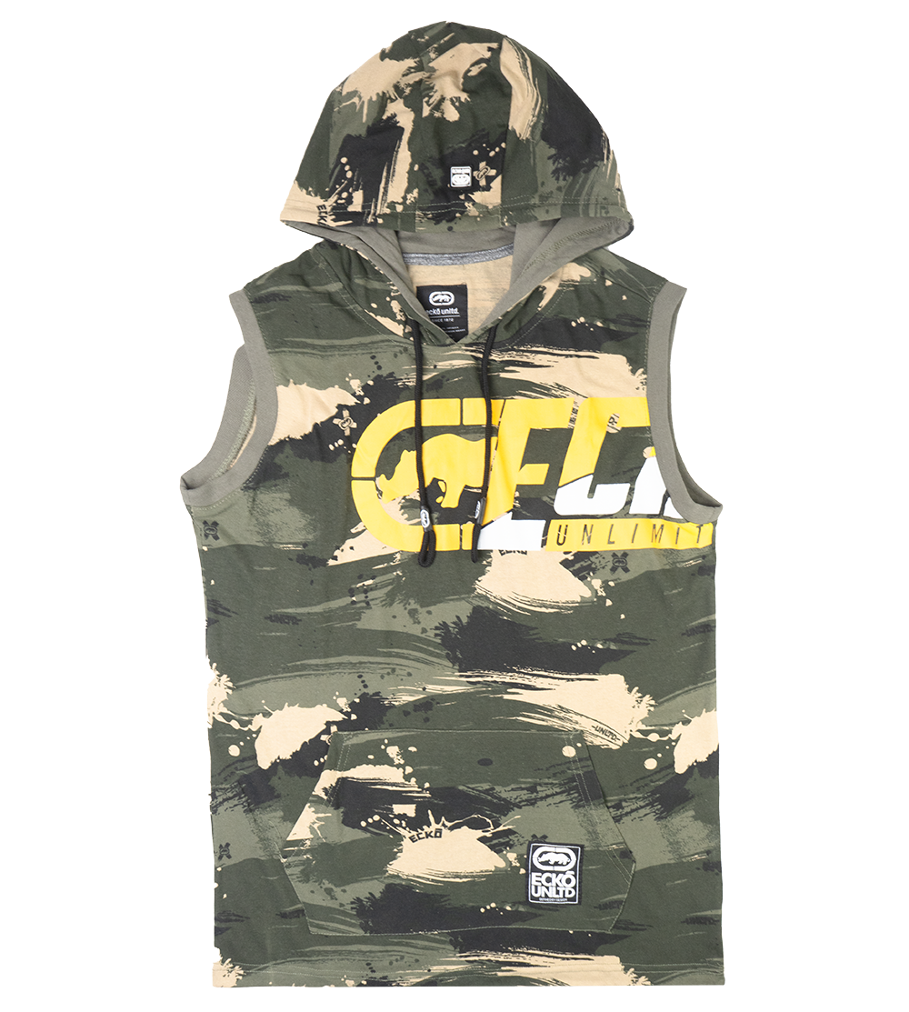 ECKO UNLTD SLEEVLESS HOODIE SHIRT OLIVE BROADSTROKE - EO12K886