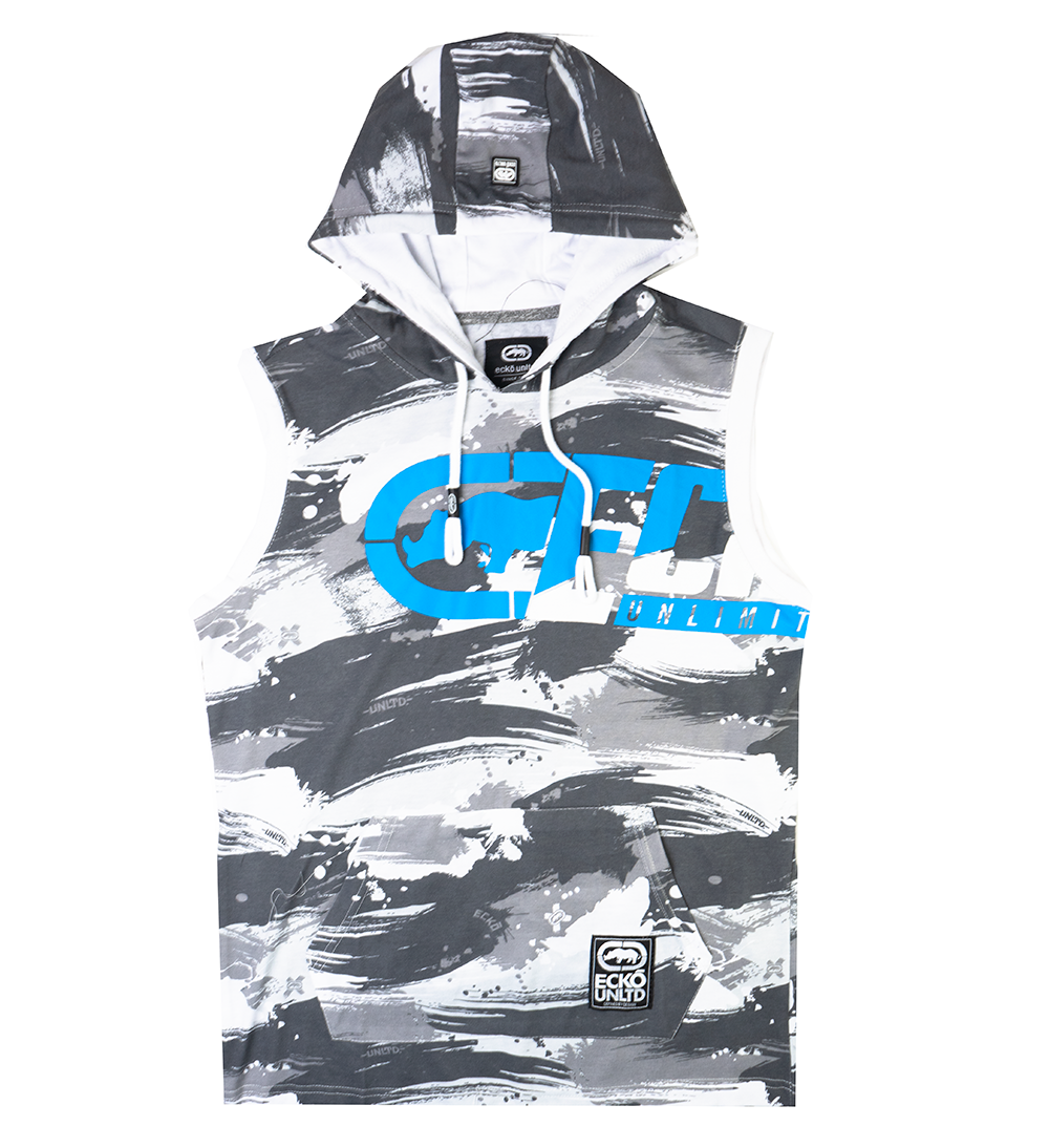 ECKO UNLTD SLEEVLESS HOODIE SHIRT WHITE BROADSTROKE CAMO - EO12K886