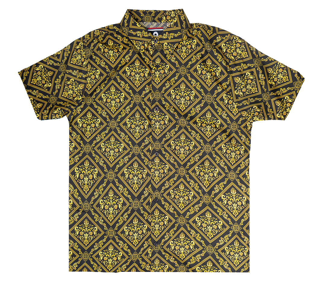 AKADEMIKS S/S BUTTON DOWN BLACK/GOLD - A13SW22