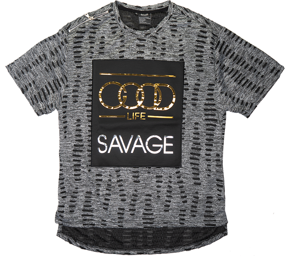 MYC COLLECTION RIPPED SCOOP T-SHIRT BLACK - 1710