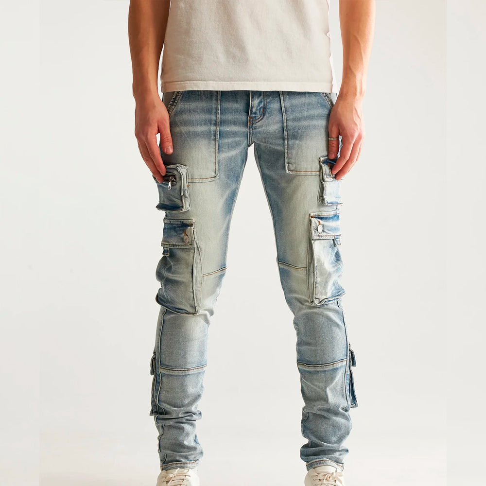Embellish Jeans - Blue Cargo Denim