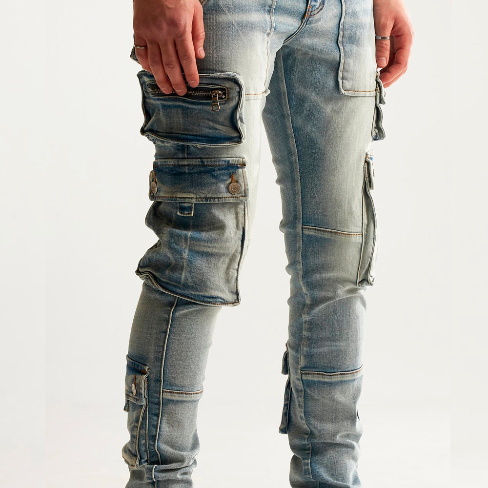 Embellish Jeans - Blue Cargo Denim